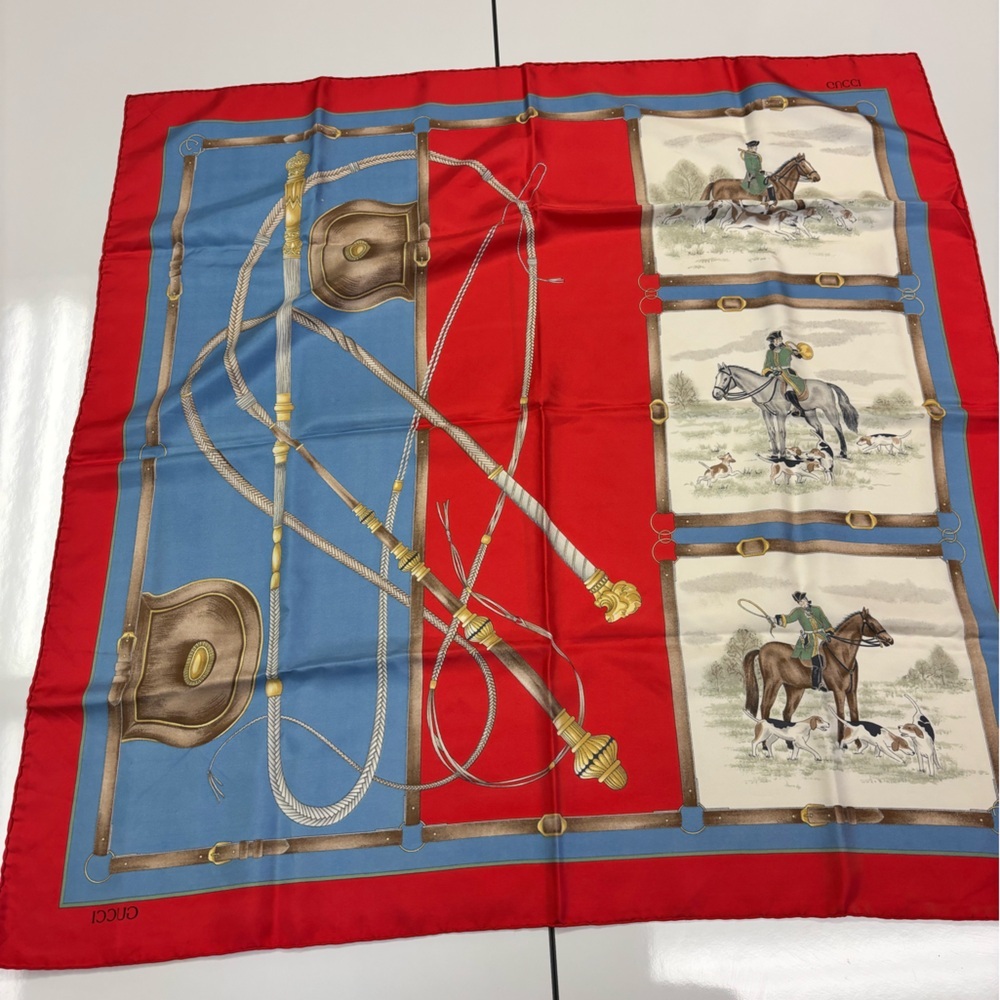 Gucci Silk Equestrian Vintage Scarf